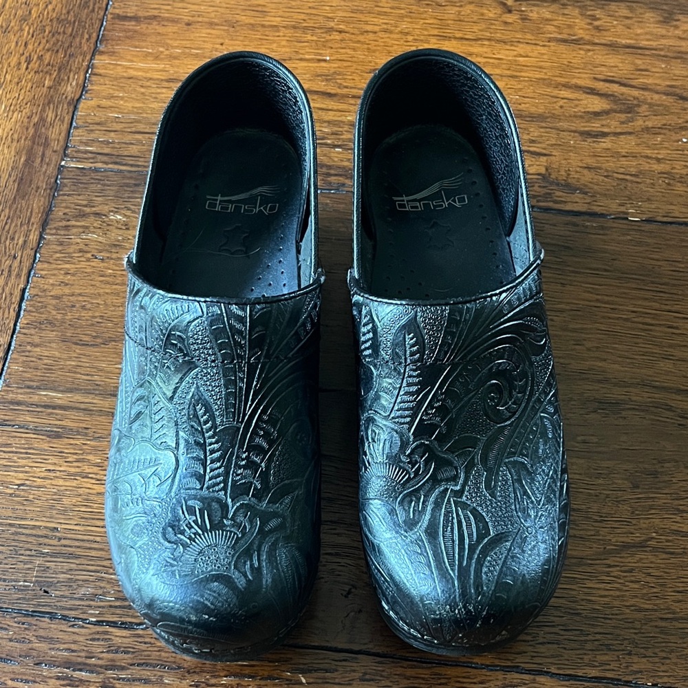 Dansko Black Embossed Platform Clogs - image 1